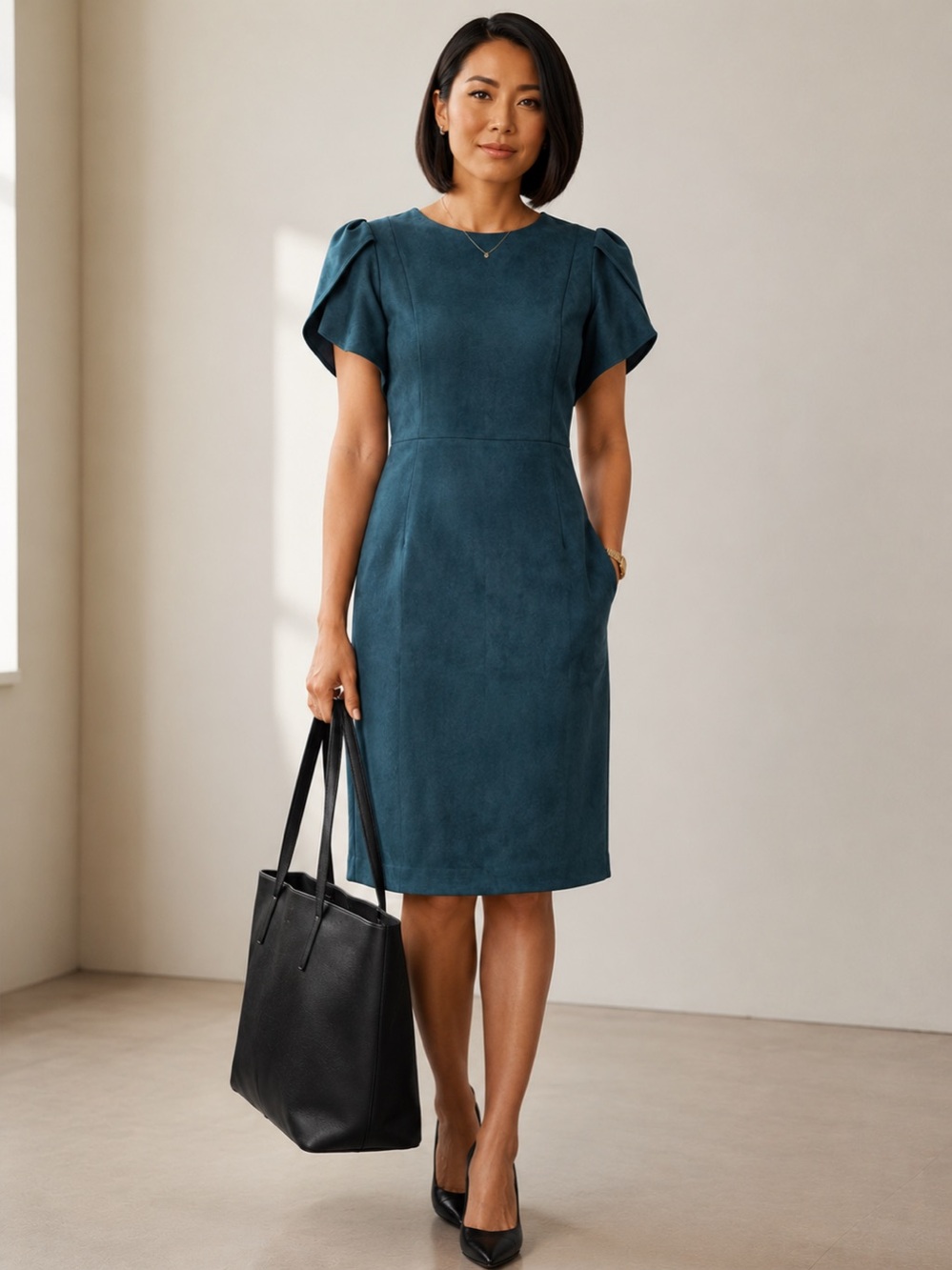 Calvin Klein | Tulip-Sleeve Sheath Dark Teal Midi Dress - Size 20